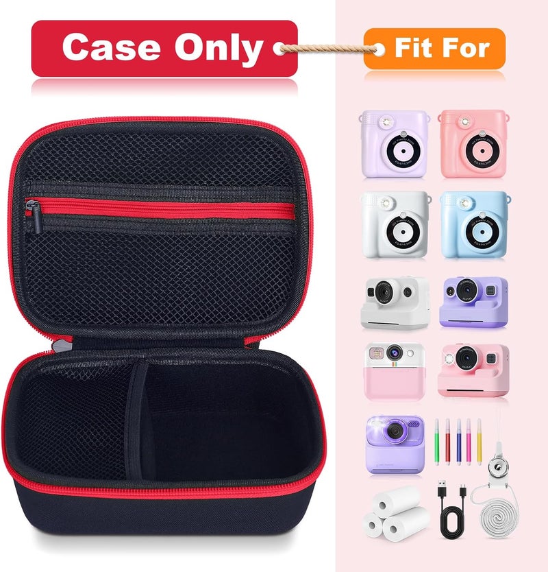 Hikkon Kids Camera Case Fit for ESOXOFFORE/Dylanto/Yehtta/HiMont/Gofunly Instant Print Camera Toy,Portable Digital Camera bag Storage Holder Organizer(Case Only) - Black&Red - Image 2